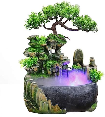Desktop Waterfall Fountain with LED Lights and Automatic Pump