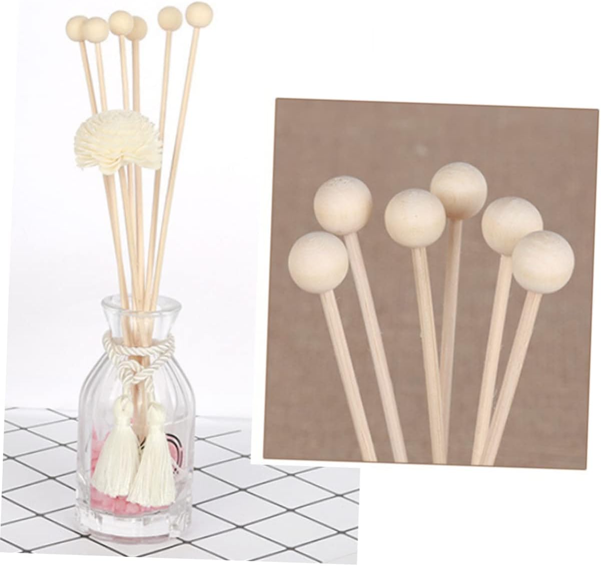 10Pcs Natural Rattan Diffuser Sticks with Wooden Beads for Essential Oil