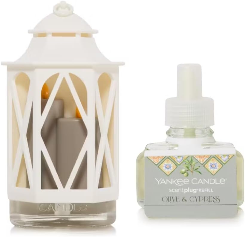 Yankee Candle Spring Lantern Plug Diffuser Base with Olive Cypress Refill