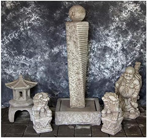 Rustic Twist Fountain Sphere with Pagoda Foo Dog Pair 1