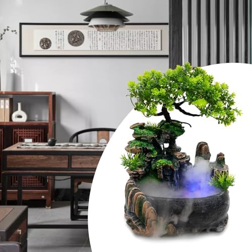 Atomizing Desktop Fountain with Bonsai and LED Light