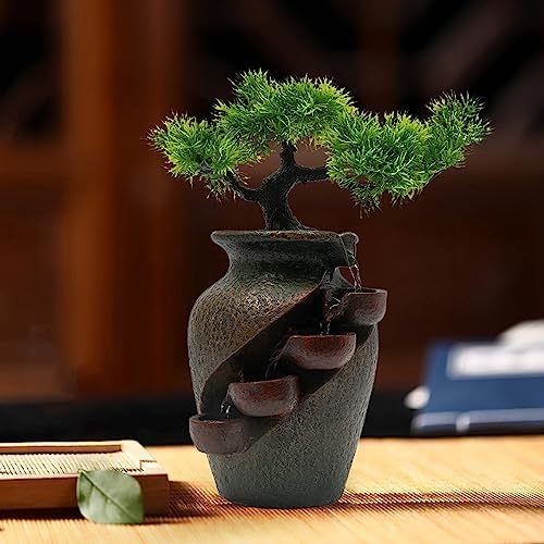 Ageanbri Indoor Tiered Water Fountain with Plants Decor