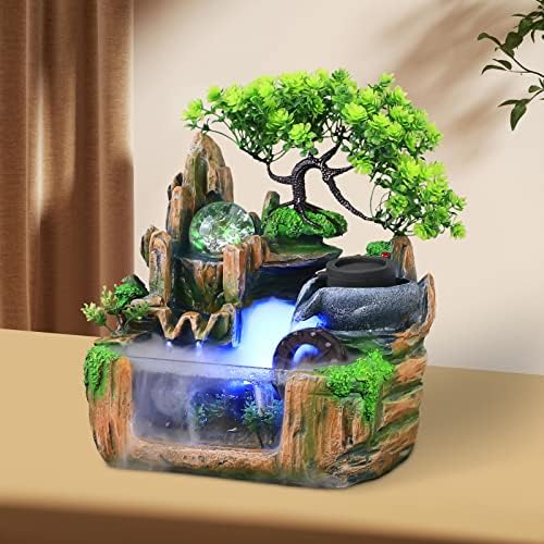 Mini Indoor Rockery Fountain with LED Light and Misting Effect