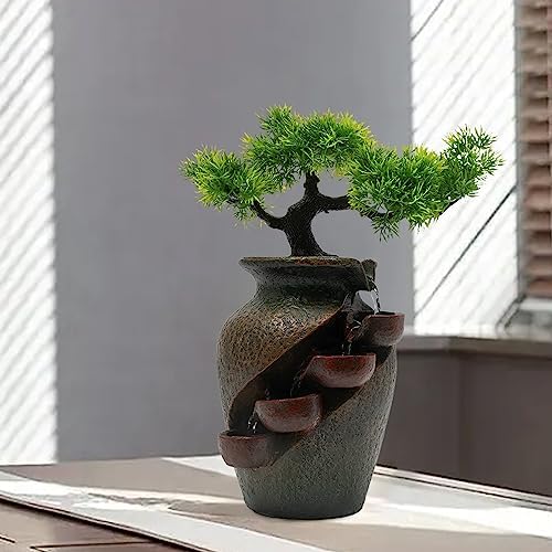 Ageanbri Indoor Tiered Water Fountain with Plants Decor