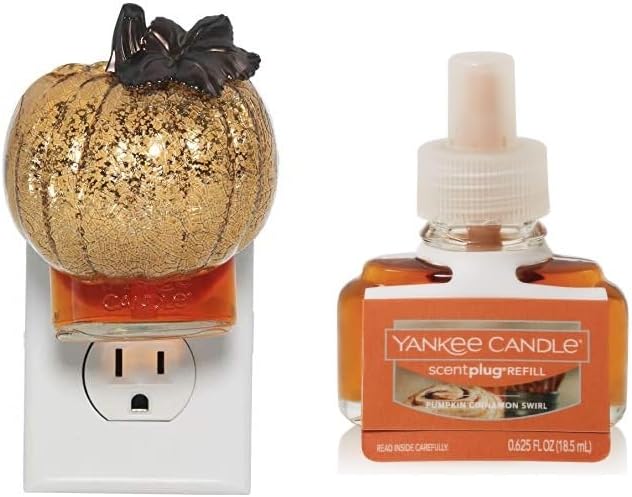 Yankee Candle Crackle Pumpkin Plug Diffuser with Pumpkin Cinnamon Swirl Refill
