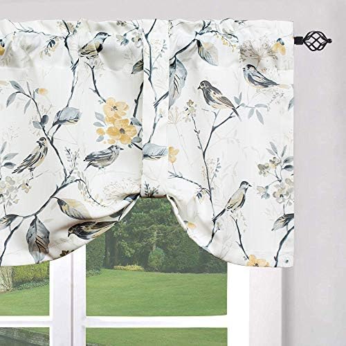 Leeva Birds Pattern Valance for Window 52x18 Inch Grey