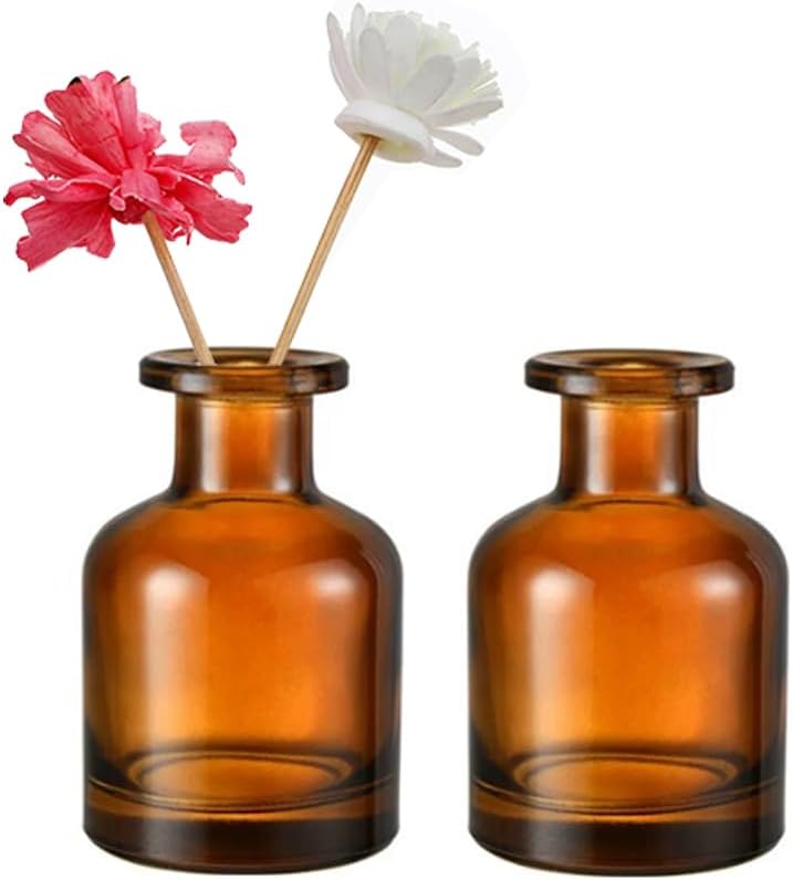 2 Pcs Amber Glass Diffuser Bottles with Fiber Sticks