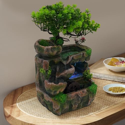 DHBREK Indoor Relaxation Desktop Fountain with LED Light