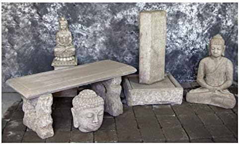 Basalt Water Fountain with Meditating Buddha and Bench