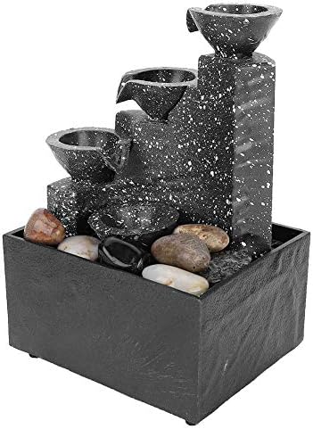 4 Tier Tabletop Fountain with LED Lights and River Rocks