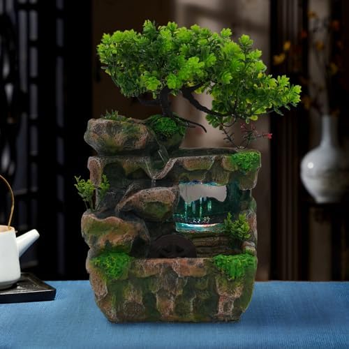Kongkuni Tabletop Waterfall Fountain with LED Light and Pump