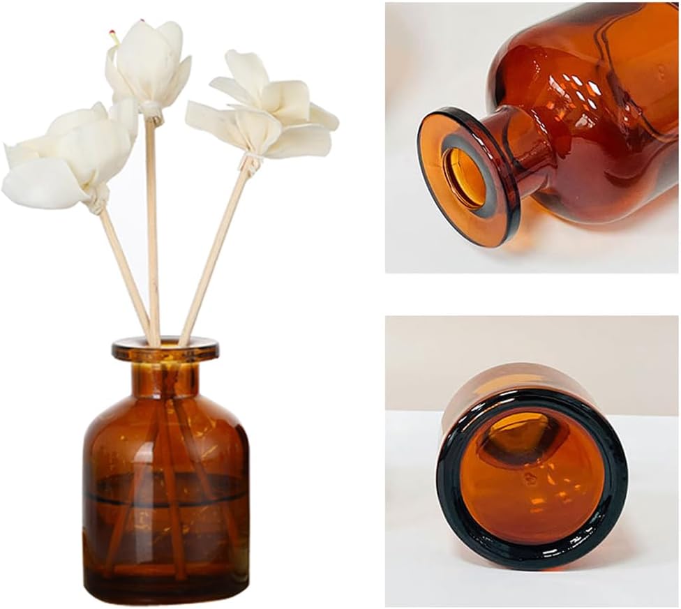 2 Pcs Amber Glass Diffuser Bottles with Fiber Sticks