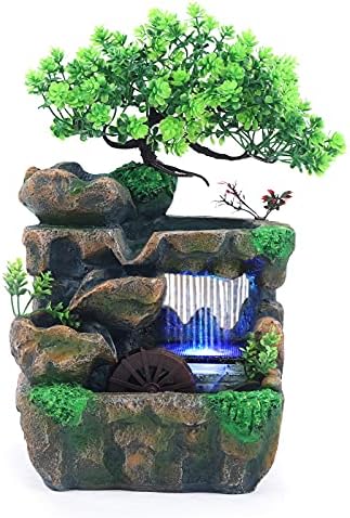 Kongkuni Tabletop Waterfall Fountain with LED Light and Pump