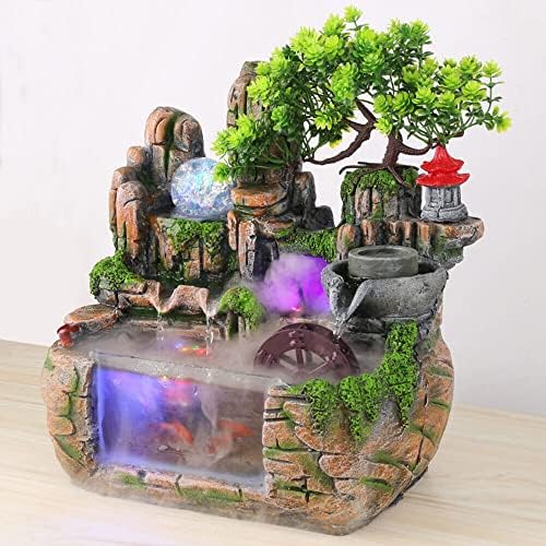 JJIESHENG Desktop Rockery Water Fountain with LED Light