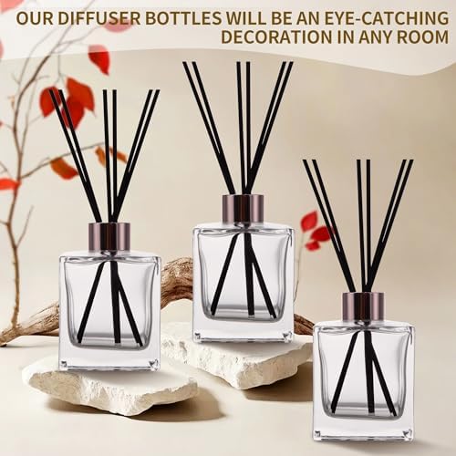 6 Pack Transparent Glass Diffuser Bottles with Black Sticks