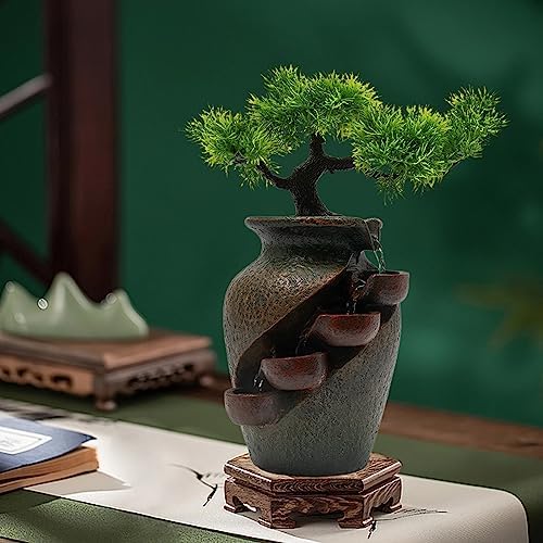 Ageanbri Indoor Tiered Water Fountain with Plants Decor