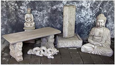 Basalt Fountain with Kamakura Buddha and Bench
