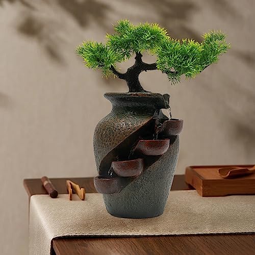 Ageanbri Indoor Tiered Water Fountain with Plants Decor
