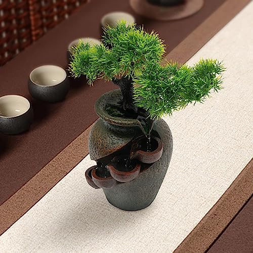 Ageanbri Indoor Tiered Water Fountain with Plants Decor