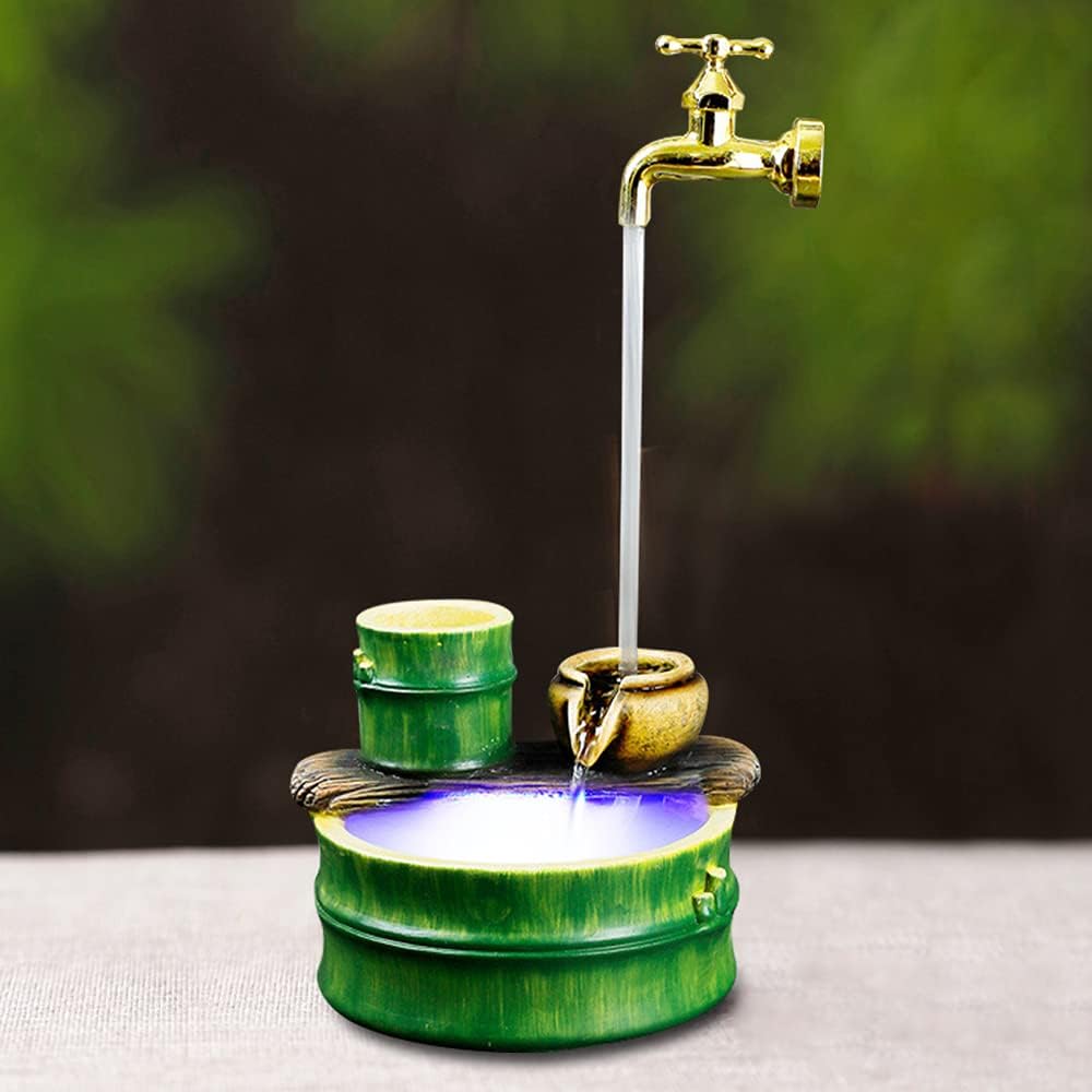 Gold Floating Faucet Tabletop Fountain with LED and Ultrasonic Atomizer