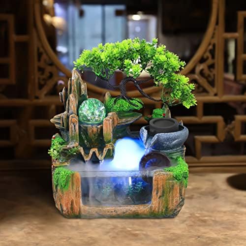Mini Indoor Rockery Fountain with LED Light and Misting Effect