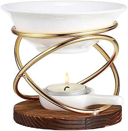JUXYES Rustic Candle Wax Melt Warmer with Metal Rack and Ceramic Pool