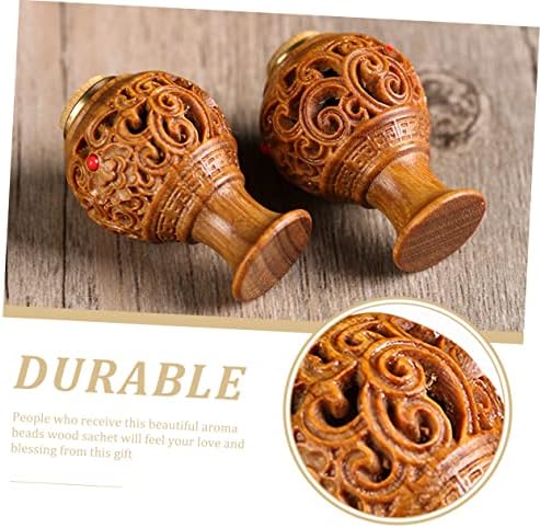 Wooden Aromatherapy Sachet Pendant with Green Sandalwood Carving