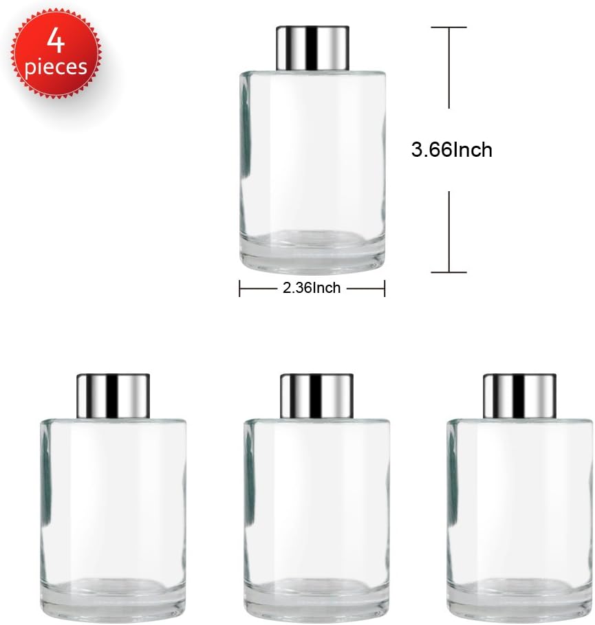 Set of 4 Glass Diffuser Bottles with Caps 42 Inches High
