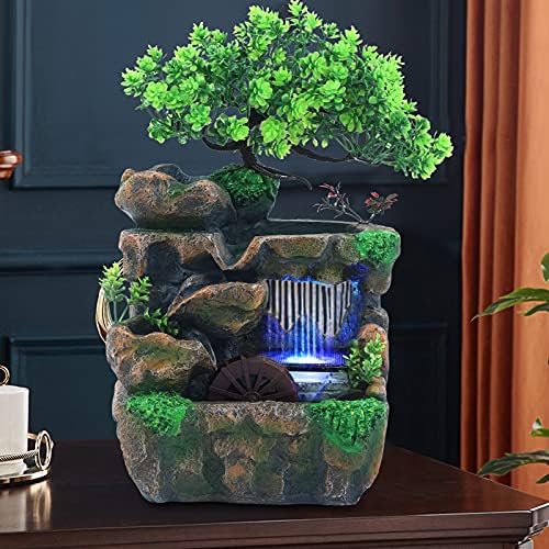 Kongkuni Tabletop Waterfall Fountain with LED Light and Pump