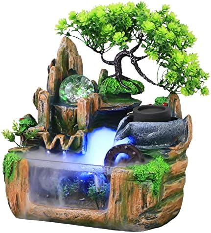 Tabletop Fountain with Rockery and 12LED Lights for Home Office