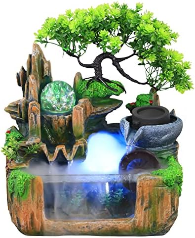Tabletop Fountain with Rockery and 12LED Lights for Home Office