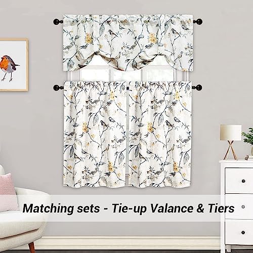 Leeva Birds Pattern Valance for Window 52x18 Inch Grey