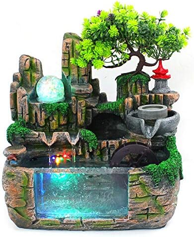 JJIESHENG Desktop Rockery Water Fountain with LED Light
