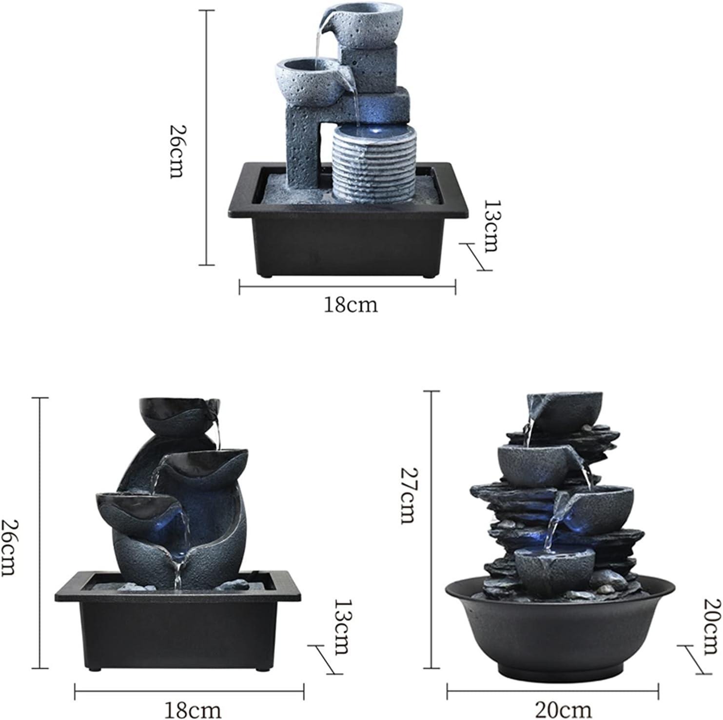 Tomyeus Tabletop Fountain with LED Lights