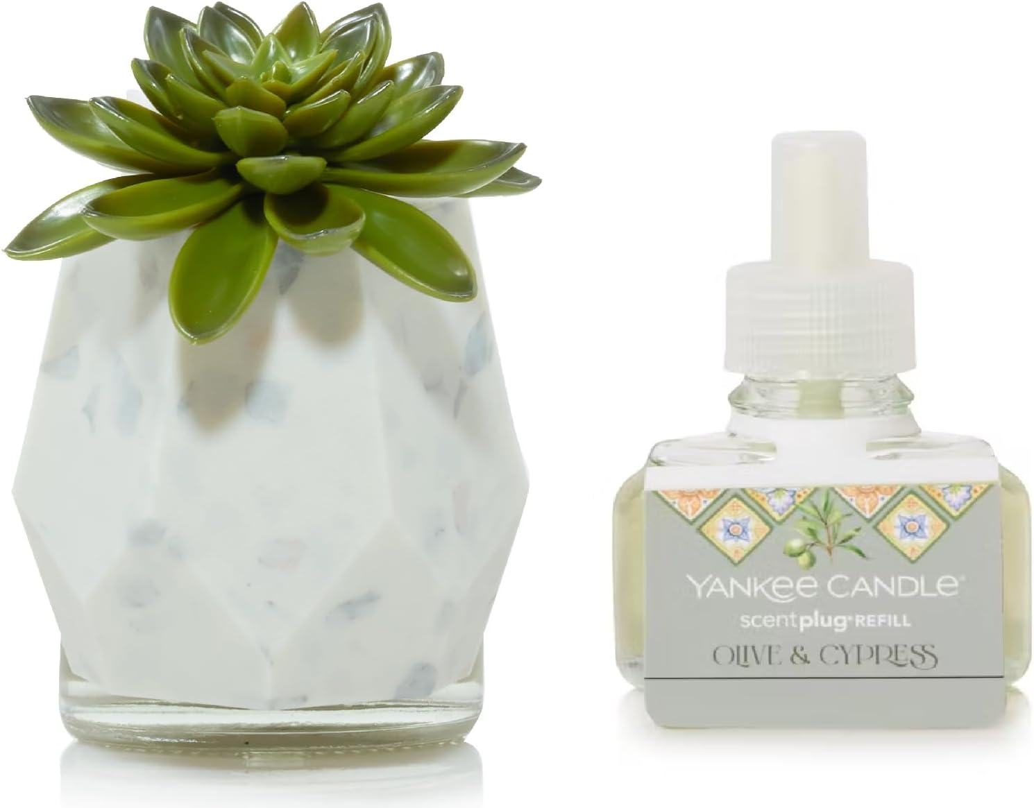 Yankee Candle Faceted Succulent Diffuser with Olive Cypress Refill