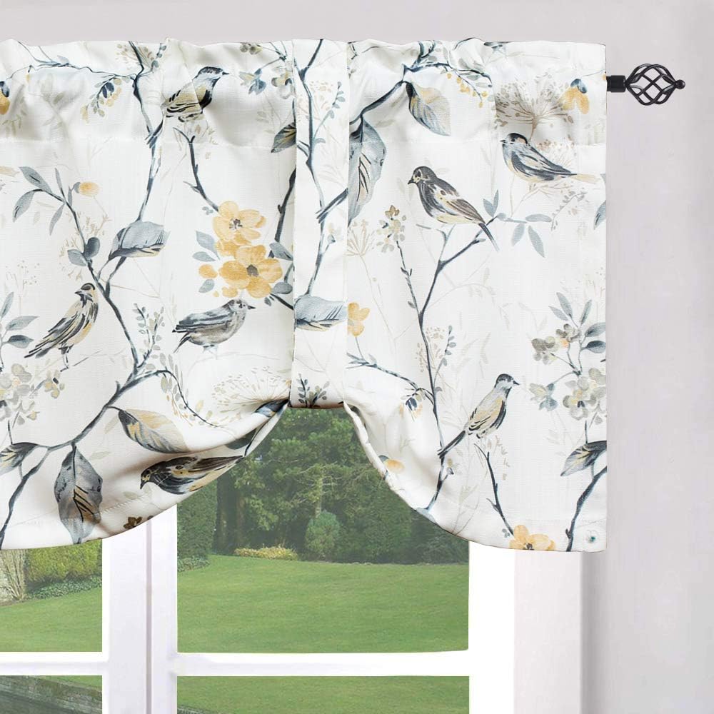 Leeva Birds Pattern Valance for Window 52x18 Inch Grey