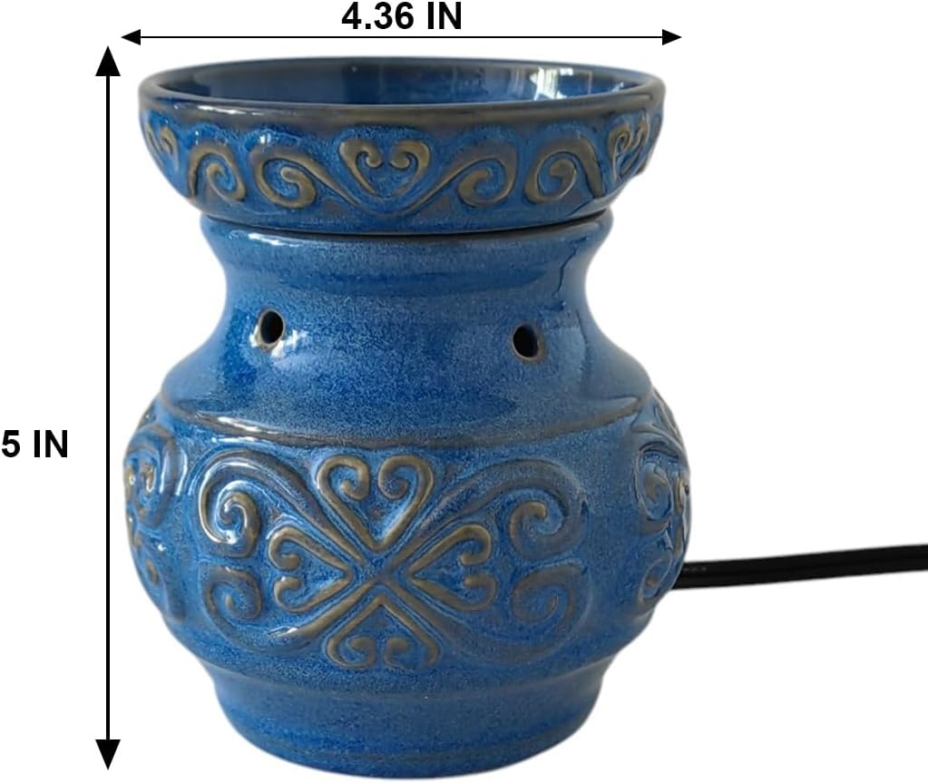 Hosley Blue Ceramic Electric Warmer and Caribbean Breeze Scented Oil Set