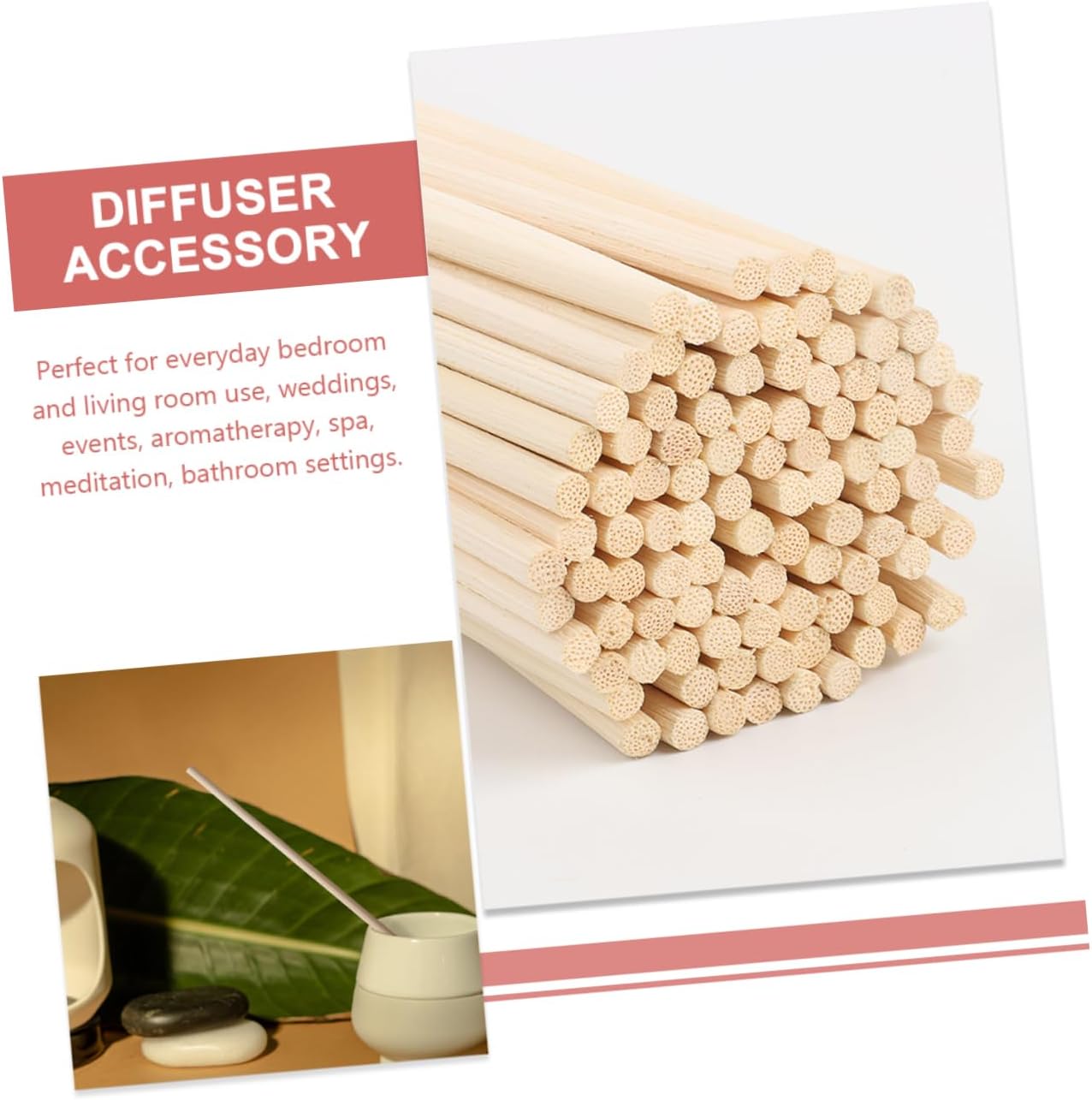 100Pcs Rattan Aroma Diffuser Sticks Portable Refill for Home Spa Meditation