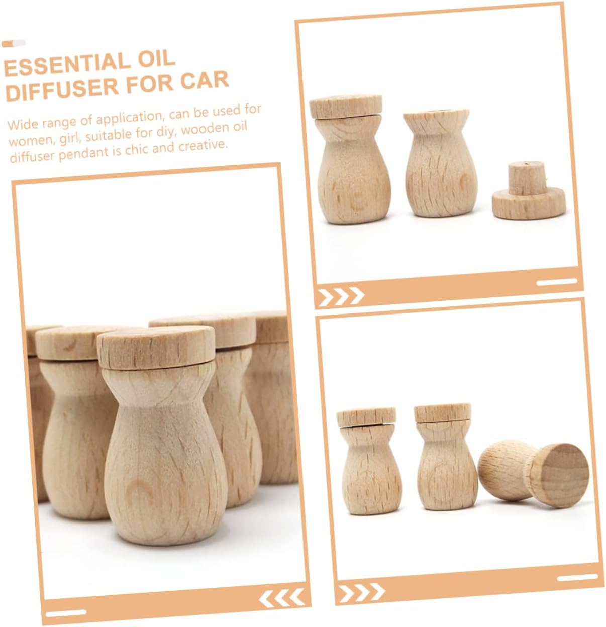 6pcs Essential Oil Diffuser Pendant Wooden Bottle Decor