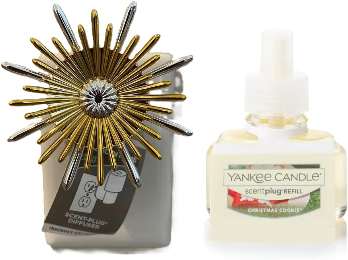 Yankee Candle Silver Gold Starburst Scent Plug Diffuser Base with Christmas Cookie Fragrance