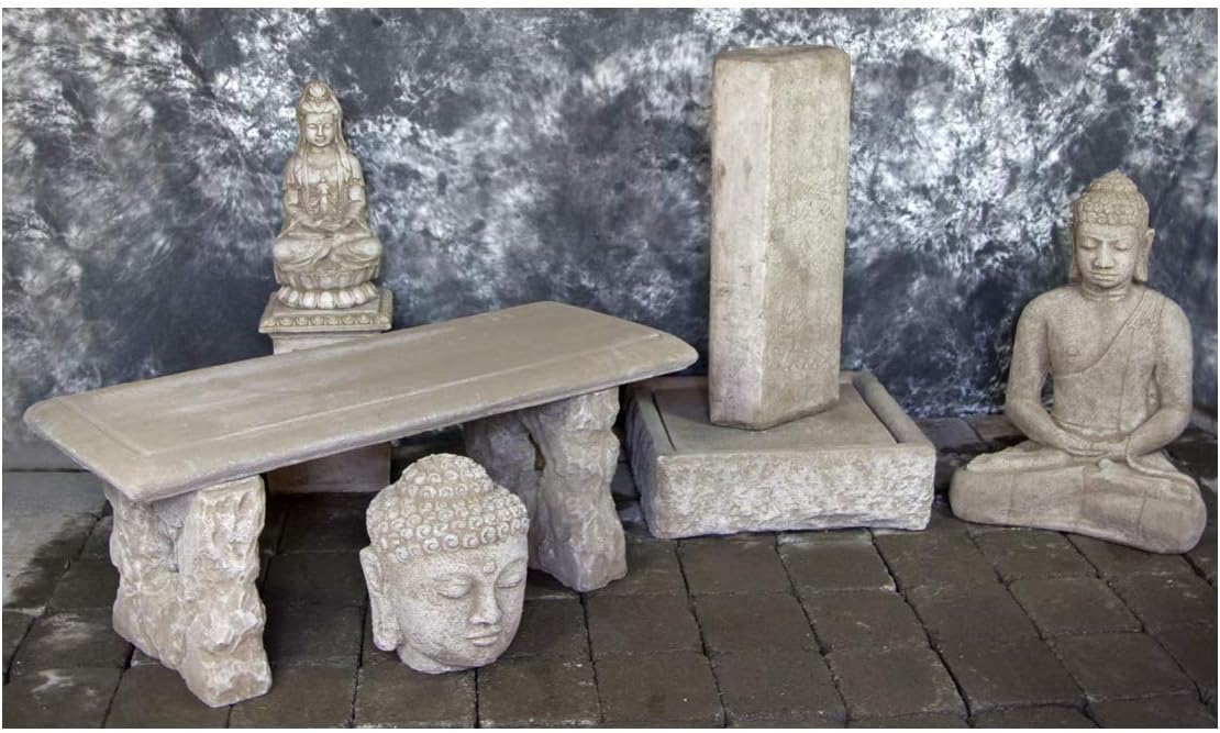 Basalt Water Fountain with Meditating Buddha and Bench