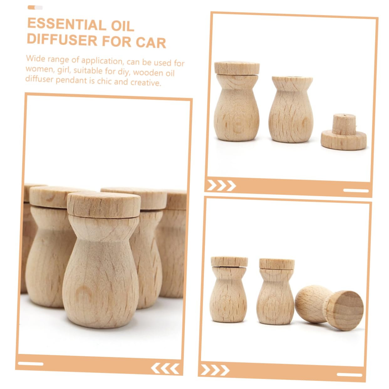 6pcs Wooden Diffuser Pendant Scented Oil Bottle for Car Home and Travel