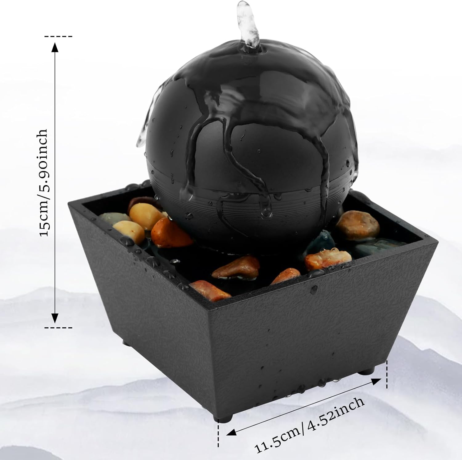 Tabletop Fountain with Light and Sound Black