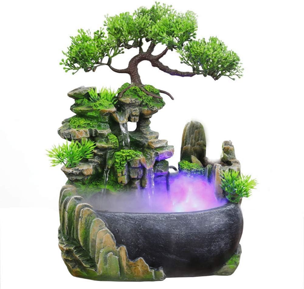 Desktop Waterfall Fountain with LED Lights and Automatic Pump