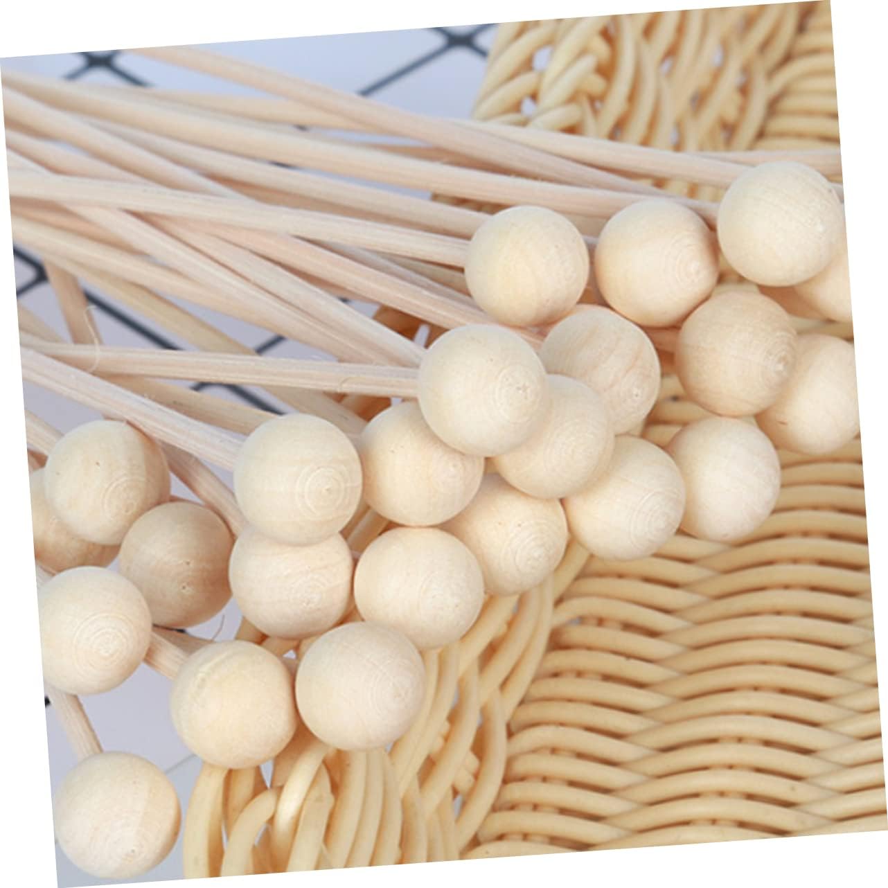 10Pcs Natural Rattan Diffuser Sticks with Wooden Beads for Essential Oil