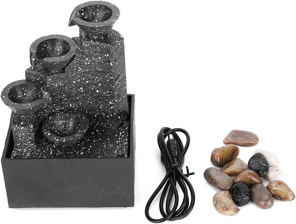 4 Tier Tabletop Fountain with LED Lights and River Rocks