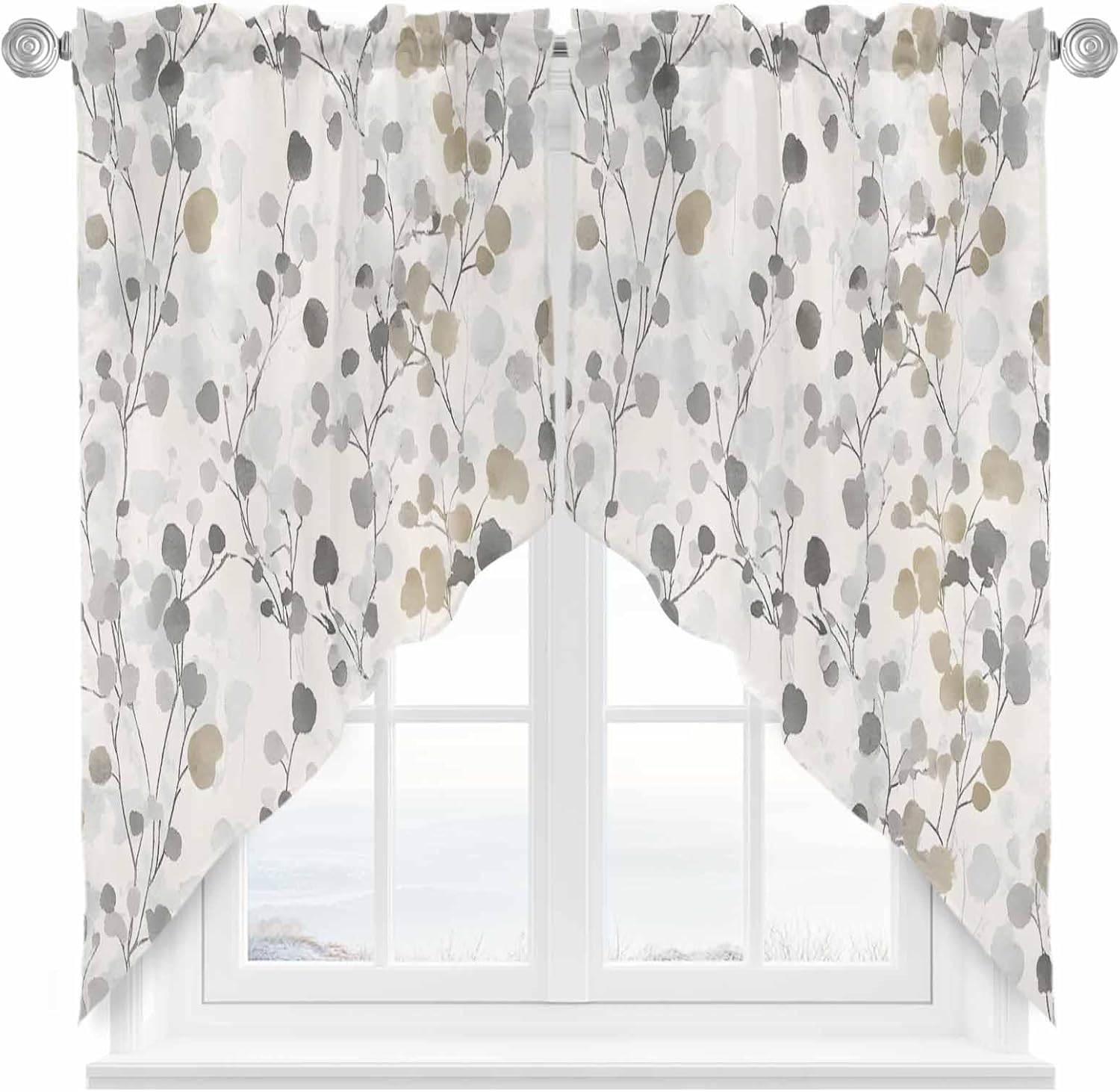 Gray Botanical Swag Valances 2 Panels Set 36 Inch