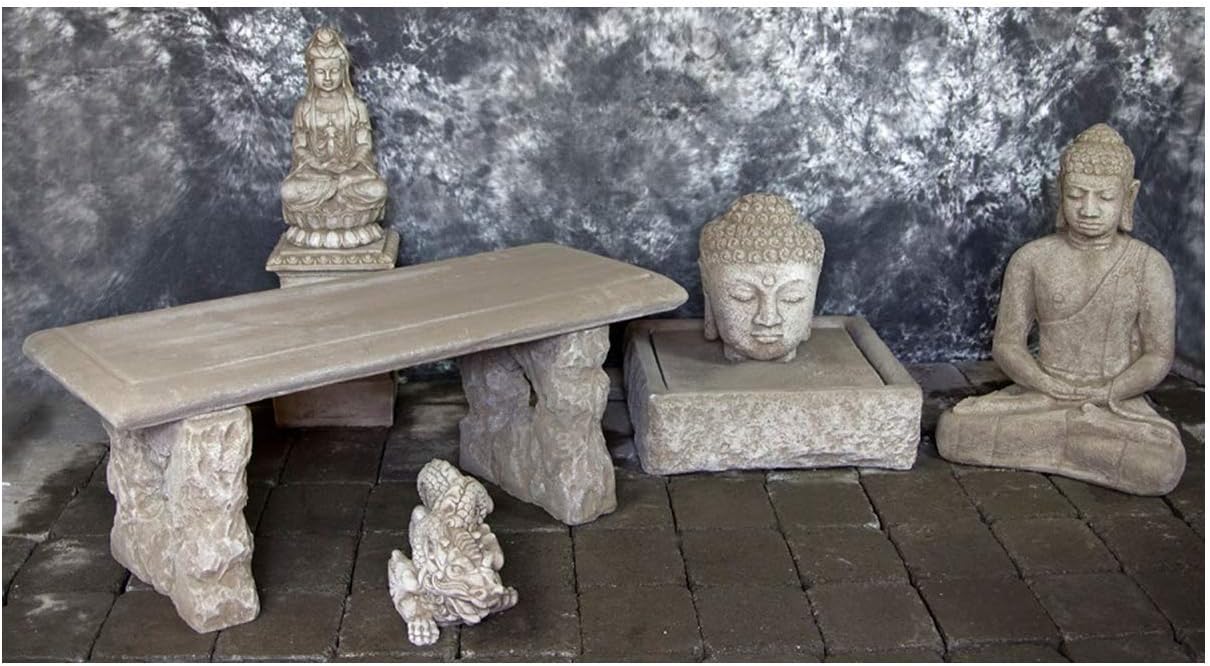 Buddha Head Fountain with Bench and Kuan Yin