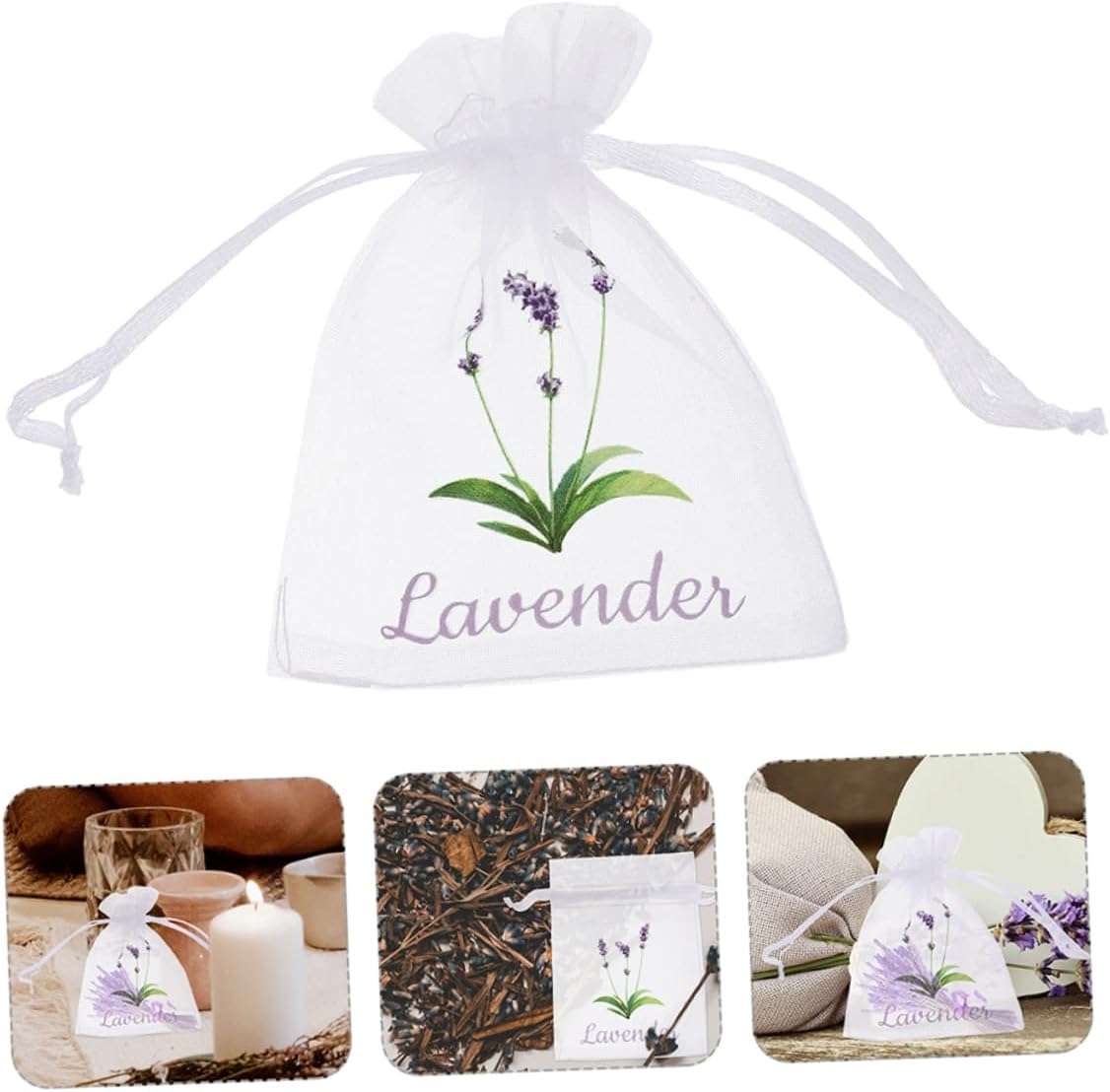 ABOOFAN 50pcs Lavender Drawstring Sachet Bags for Dried Flowers and Spices