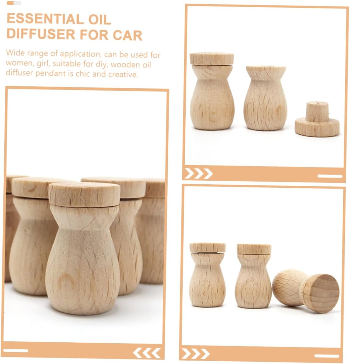 6pcs Wooden Essential Oil Diffuser Pendant for Car Home Office